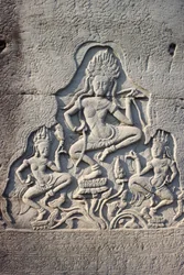 Celestial Dancers Carved into a Pillar in Bayon, Siem Reap, Cambodia