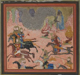 Bazur, the Magician, Raises up Darkness and a Storm, Folio from a Shahnama, ca. 1430-40