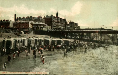 Beach Showing Pier & Metropole, Brighton, late 19th-early 20th century