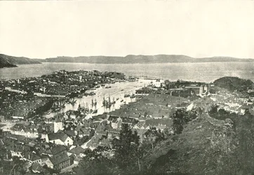 Birds eye view of the harbour, Bergen, Norway, 1895