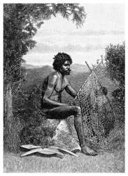 Blackfellow Mending His Net, Australia, 1886