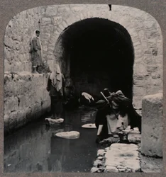 Blind men washing eyes in the Pool of Siloam, c1900