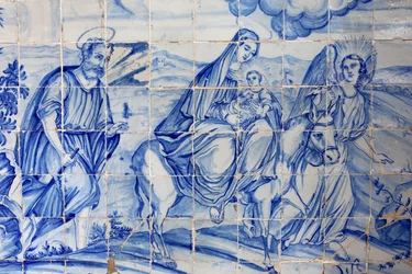 Brazil, Bahia, Salvador: Azulejo in Bonfim Church: The Flight to Egypt