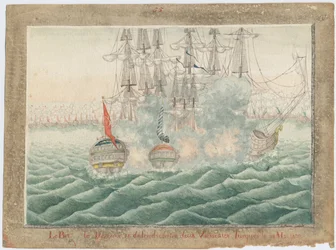 Brig Mercury Fighting Two Turkish Ships on May 14th, 1829