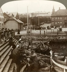 Buying Fish in a Busy Arctic Trading Port, Tromsoe, Northern Norway