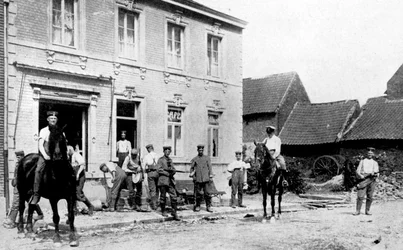 Café in Mouland, destroyed by Germans, First World War, 1914