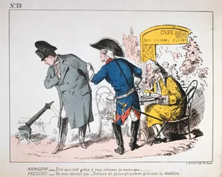 Caricature of Napoleon I watching the fall of the Colonne de Vendome, Paris Commune