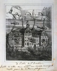 Cartoon Proposal to Rebuild the Hotel de Ville Under Water to Prevent Fire, Paris Commune