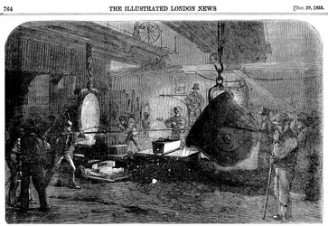 Casting a Mortar at Grissells Regents Canal Ironworks, City Road, London, 1855