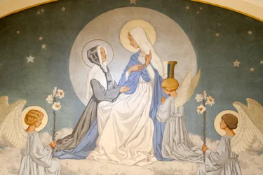 Catherine Laboure and Virgin Mary. Fresco. Chapel of Our Lady of the Miraculous Medal, Paris