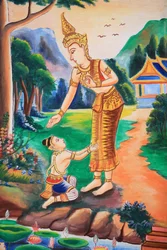 Ceiling Artwork Depicting the Life of Buddha