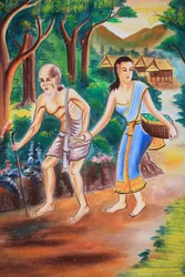 Ceiling artwork depicting the life of Buddha, Wat Si Sou Mang Karam Temple, Vieng Vang, Laos