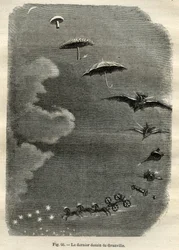 Celestial metamorphosis: The dream of a young girl who contemplates the moon, who turns into a mushroom, umbrella, bat... and finally into a tank of the Great Bear (last drawing by Jean-Isidore Gerard, dit J.J. Grandville)