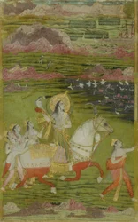 Chand Bibi Hawking with Attendants in a Landscape
