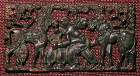 Chinese Bronze Harness-Plaque of Wrestling Men, 5th Century BC