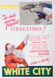 Christmas advert for the White City greyhound track, London