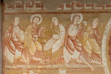 Church (Église Saint-Martin). Interior. Wall Paintings (Fresco). West Wall of the Nave. (Detail) Apostles. 12th Century