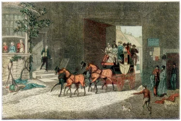 Coach arriving in the yard of an inn
