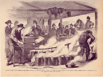 Cooking in Camp - The Kitchen of the Fremont Dragoons, at the Fair Grounds, Tipton, MO., Lately the Headquarters of Gen. Fremont