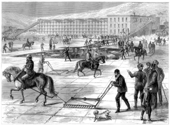 Cutting and Storing Ice on the Hudson River, New York, USA