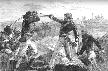 Daly and I Drew Our Swords, and Rushed Up The Rocks, c1880