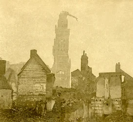 Damaged spire of Notre-Dame de Brebières, Albert, northern France