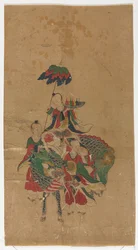 Daoist Immortal on a Kilin and Two Attendants, Late 1800s
