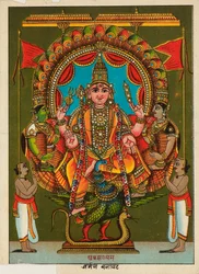 Deity sitting on a peacock, late 19th - early 20th century