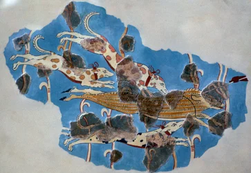 Detail of a Mycenaean Fresco Showing a Wild Boar Hunt