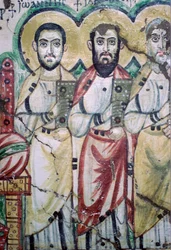 Detail of a coptic wall painting showing two apostles