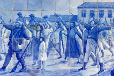 Detail of a mosaic depicting Cachoeira people cheering Prince Pedro, who led Brazil to independence, Cachoeira, Brazil