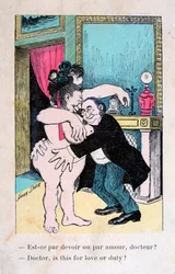 Doctor, is this for love or duty, Vintage French postcard, c1900