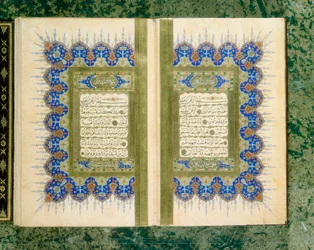 Double page spread from a Koran with marginal decoration, 1867