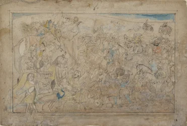 Durga, Kali, and Five Matrikas Battle the Daitya Army of the Demon Shumbha