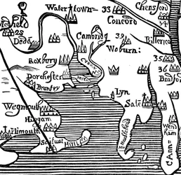 Early map of Massachusetts Bay, USA