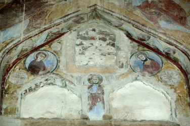 Saint Macarius Church. Frescoes of the Holy Virgin and Saint John the Baptist interceding with Christ for humanity. Saint Macarius Monastery of Scetis or Deir Abu Magar or Deir Amba Makar, Egypt