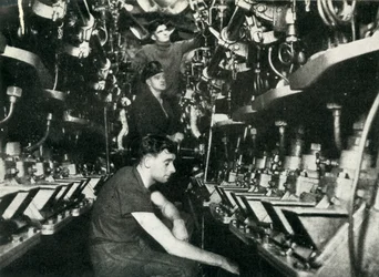 Engine room of a British submarine, World War II