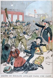Excesses of British soldiers in a railway station