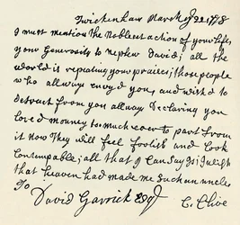 Facsimile of autograph letter by Kitty Clive, 1907