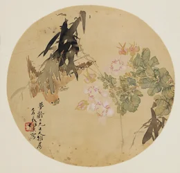 Fan painting - Flower and Bird, 19th century