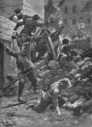 Fighting at the barricades in Paris, 1848