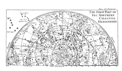 First part of the star chart of the Northern Celestial Hemisphere showing constellations