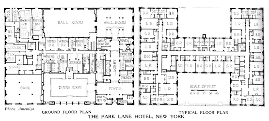 Floor Plans, the Park Lane Hotel, New York City, 1924