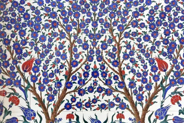 Flowers. One of the 80 Iznik panels - highly decorated ceramic tiles popular in the 16th century - which feature distinctly in Istanbul