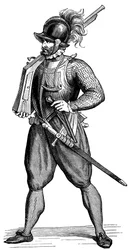 Foot soldier carrying an harquebus