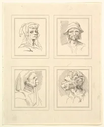 Four Heads from Caricatures by Leonardo da Vinci, from Drawings by Wincelslaus Hollar