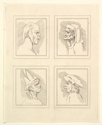 Four Heads from Caricatures by Leonardo da Vinci, from Drawings by Wincelslaus Hollar