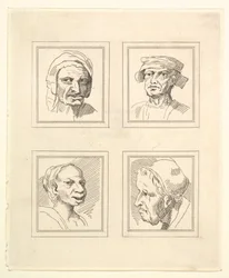 Four Heads from Characaturas by Leonardo da Vinci, from Drawings by Wincelslaus Hollar
