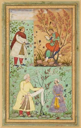 Four figures amid flowers