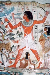 Fowling in the marshes: wall painting from the tomb of Nebamun, Thebes, Egypt, c. 1350 BC